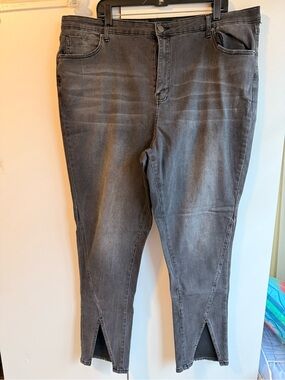 Grey Stretch Skinny Jeans with Detail Ankle Slits